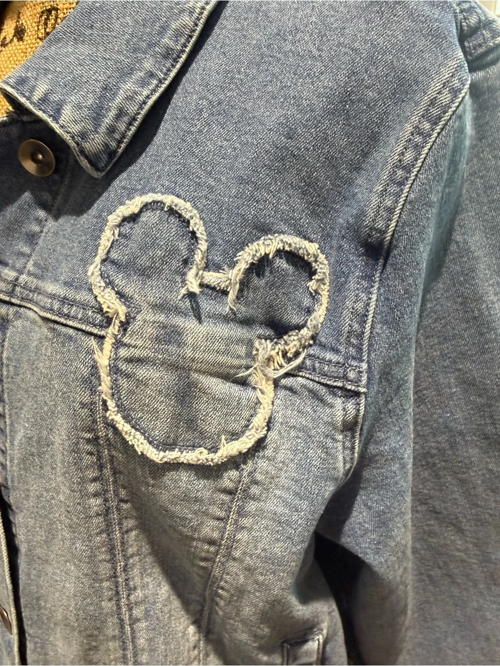 Her Universe Blue Denim Jacket with Frayed Mickey Mouse Appliqués - Picture 3 of 4